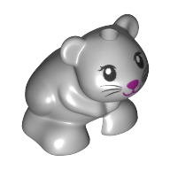 Lego Animal, Hamster, Black Eyes, Whiskers, Magenta Nose / Light Bluish Gray