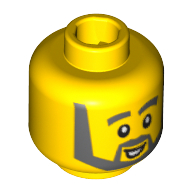 Lego Minifig Head, Thick Gray Eyebrows, Angular Beard, Open White Mouth, White Pupils Print / Yellow