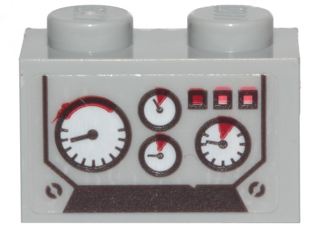 Lego Brick, Modified 1 x 2 with Studs on 1 Side with 4 Gauges Pattern (Sticker) - Set 70419