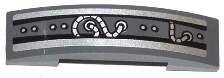 Lego Slope, Curved 4 x 1 x 2/3 Double with Black and Silver Stripes, Rivets and Silver Cables Pattern (Sticker) - Set 70722 / Dark Bluish Gray