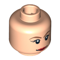 Lego Minifig Head Trixie, Female, Brown Arched Eyebrows, Eyelashes and Red Lips Print [Blocked Open Stud] / Light Nougat