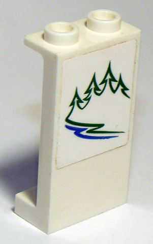 Lego Panel 1 x 2 x 3 with Side Supports - Hollow Studs with Green Trees and Blue River on White Background Pattern Model Right Side (Sticker) - Set 60117 / White