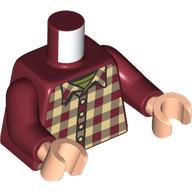 Lego Torso, Tan Plaid Shirt, Bright Light Yellow Buttons print, Dark Red Arms, Light Nougat Hands / Dark Red