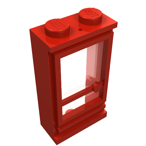 Lego Door 1 x 2 x 3 Left with Solid Studs, Fixed Glass / Red