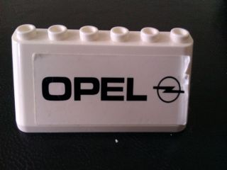 Lego Windscreen 2 x 6 x 2 with 'OPEL' on White Background Pattern (Sticker) - Set 880002-2 (in Combination with Sets 3308 / 3309) / White
