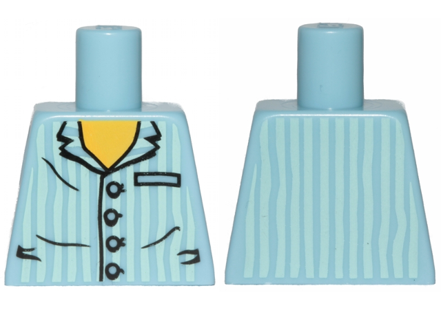 Lego Torso Pajamas Shirt with Buttons, Pocket, and Vertical Light Aqua Stripes, Yellow Neck Pattern