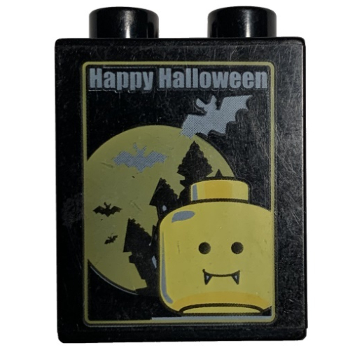 Lego Duplo Brick 1 x 2 x 2 with Halloween 2005 Happy Halloween and Vampire Print