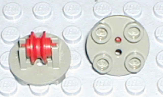 Lego Plate, Round 2 x 2 Thin with Wheel Holder with Red Pulley Wheel (2655 / 3464)