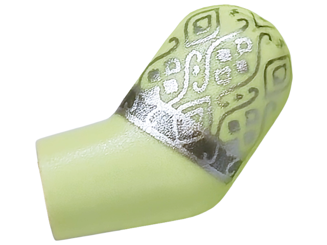 Lego Arm, Left with Silver Filigree and Dark Silver Hem Pattern / Yellowish Green