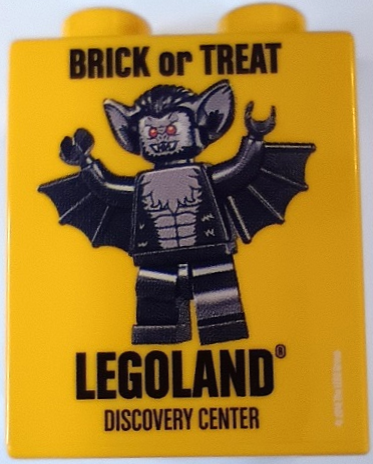 Lego Duplo, Brick 1 x 2 x 2 with Brick or Treat 2014 LEGOLAND Discovery Center Bat Minifigure Pattern