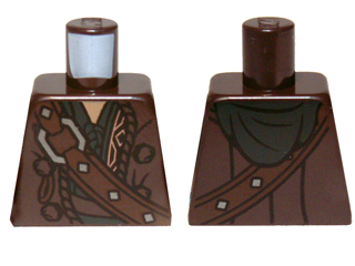 Lego Torso LotR Coat with Shoulder Strap, Silver Buckle and Dark Green Hood Pattern / Dark Brown