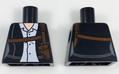 Lego Torso Female Jacket with White Button Up Shirt and Dark Brown Shoulder Holster Pattern / Black