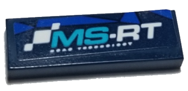 Lego Tile 1 x 3 with 'MS-RT' and Blue Triangles Pattern (Sticker) - Set 75885 / Dark Blue