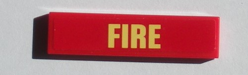 Lego Tile 1 x 4 with 'FIRE' on Red Background Pattern (Sticker) - Set 60214