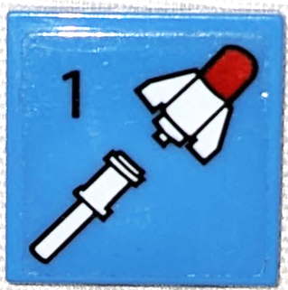 Lego Tile 2 x 2 with Black Number 1 and White Missile Rocket Pattern (Sticker) - Set 70631 / Medium Blue