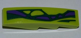Lego Slope, Curved 4 x 1 with 2 Green Scales and 6 Purple Scales Pattern Model Right (Sticker) - Set 9455 / Lime