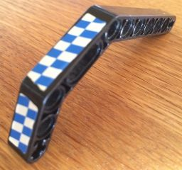 Lego Technic, Liftarm, Modified Bent Thick 1 x 11.5 Double with Blue and White Checkered Pattern Model Left Side (Stickers) - Set 8163