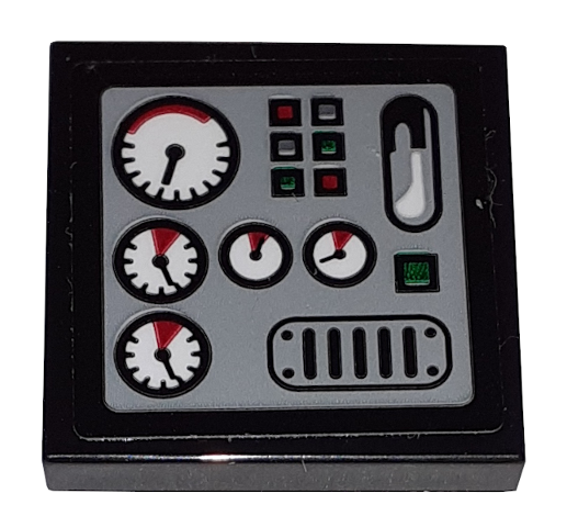 Lego Tile 2 x 2 with Gauges and Buttons on Light Bluish Gray Background Pattern (Sticker) - Set 60198