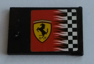 Lego Container, Cupboard 2 x 3 x 2 Door with Checkered Flag and Ferrari Logo Pattern Right (Sticker) - Set 8144 / Black