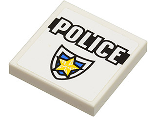 Lego Tile 2 x 2 with 'POLICE' Black Line and Badge Pattern (Sticker) - Set 8196