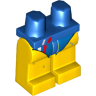 Lego Hips and Yellow Legs with Blue Short Swimsuit with Red and White Stripe and Water Drops Print