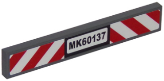 Lego Tile 1 x 6 with Black 'MK60137' and Red and White Danger Stripes Pattern (Sticker) - Set 60137
