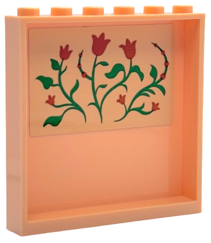 Lego Panel 1 x 6 x 5 with Dark Orange Flowers with Green Stems and Leaves Pattern (Sticker) - Set 75683