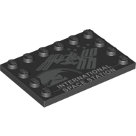 Lego Plate Special 4 x 6, Studs on 3 Edges with ISS and 'International Space Station' Print / Black