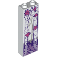 Lego Brick 1 x 2 x 5 with Hollow Studs with Birch Tree Trunks, and Magenta Leaves Print