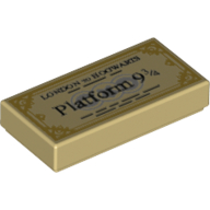 Lego Tile 1 x 2 with Train Ticket, 'Platform 9 3/4' Print / Tan