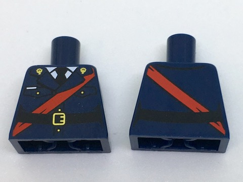 Lego Torso Police Jacket Dress with Black Tie, Red Sash, Black Belt with Gold Buckle Pattern / Dark Blue