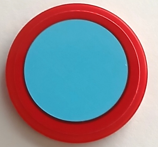 Lego Tile, Round 2 x 2 with Bottom Stud Holder with Medium Azure Circle (Sticker) - Set 76081 / Red