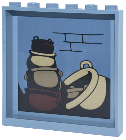 Lego Panel 1 x 6 x 5 with Black Brick Wall and Tan, Dark Tan and Reddish Brown Cauldrons Pattern (Sticker) - Set 76471
