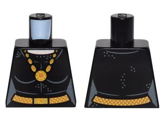 Lego Torso Batman Female Outline, Silver Dots, Gold Necklace with Pendant and Belt with Buckle Pattern / Black