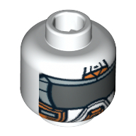 Lego Minifig Head Battle Mech, Orange Mask with Dark Gray Visor Print [Hollow Stud] / White