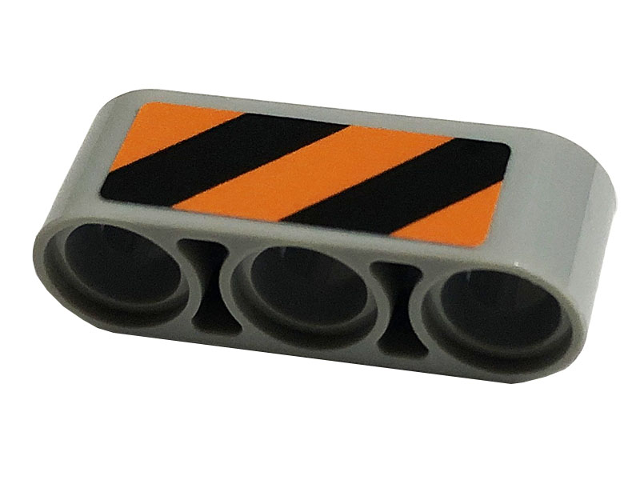 Lego Technic, Liftarm Thick 1 x 3 with Black and Orange Danger Stripes Pattern Model Right Side (Sticker) - Set 42112 / Light Bluish Gray