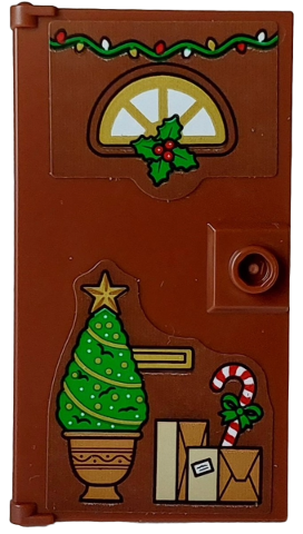 Lego Door 1 x 4 x 6 with Stud Handle with Gold Window and Letterbox, Christmas Decoration, Medium Nougat and Tan Presents, Green Christmas Tree Pattern (Stickers) - Set 4002023