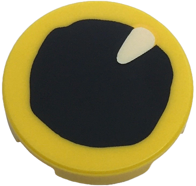 Lego Tile, Round 2 x 2 with Bottom Stud Holder with Eye with Black Pupil and White Teardrop Shaped Glint Pattern / Yellow
