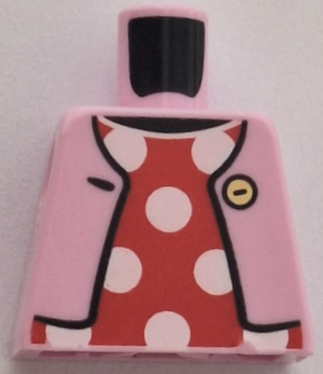 Lego Torso Open Jacket with Button over Red Dress with White Polka Dots Pattern / Bright Pink