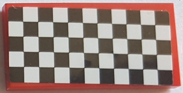 Lego Tile 2 x 4 with Black and White Checkered Pattern (Sticker) - Set 75883 / Red