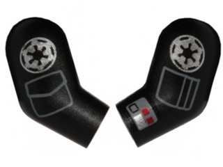 Lego Arm, (Matching Left and Right) Pair with Silver SW Imperial Logo, Dark Bluish Gray Pockets and Compad with Red Squares Pattern / Black