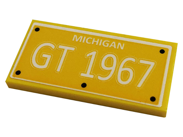 Lego Tile 2 x 4 with 'MICHIGAN' and 'GT 1967' Pattern (Sticker) - Set 10265