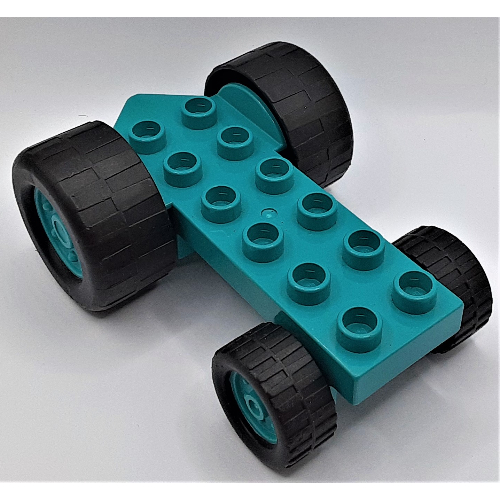 Lego Duplo Backhoe Base with Black Tires / Dark Turquoise
