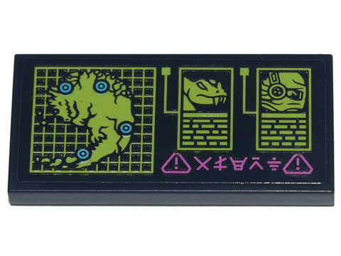 Lego Tile 2 x 4 with Computer Display with Map of Ninjago, Pythor, General Cryptor and Dark Pink Ninjago Logogram 'ALERT' Pattern (Sticker) - Set 71741
