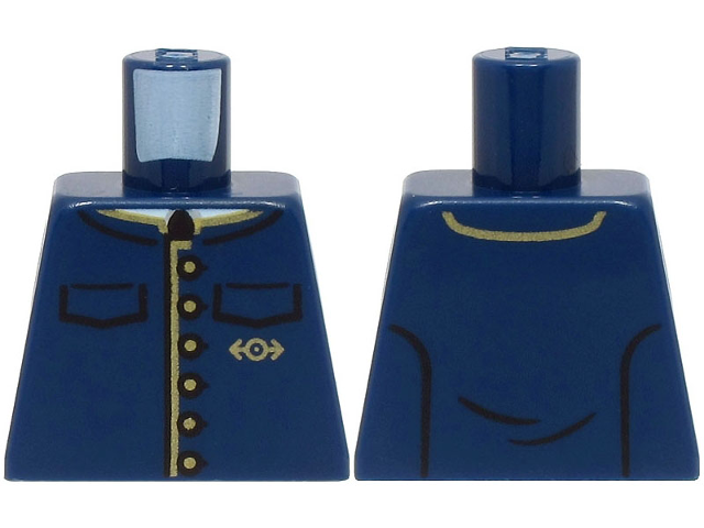 Lego Torso Train Uniform Jacket with 2 Pockets, Gold Buttons, Trim and Logo Pattern / Dark Blue