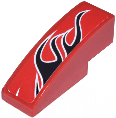 Lego Slope, Curved 3 x 1 with Black Togokahn Pattern, Model Front Right (Sticker) - Set 8159 / Red
