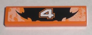 Lego Tile 1 x 4 with Number 4 Orange and Black Decorative Pattern (Sticker) - Set 8211