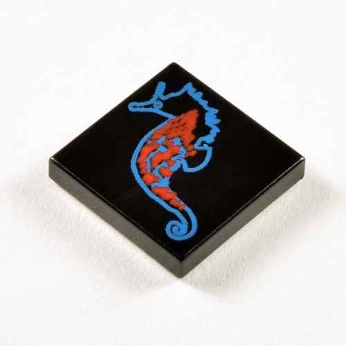 Lego Tile 2 x 2 with Blue and Red Seahorse Print