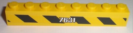 Lego Brick 1 x 8 with White '7631' and Black and Yellow Danger Stripes Pattern Model Left Side (Sticker) - Set 7631 / Yellow