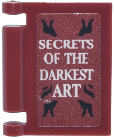 Lego Minifigure, Utensil Book Cover with Black Cracks and White 'SECRETS OF THE DARKEST ART' Pattern (Sticker) - Set 76471 / Dark Red